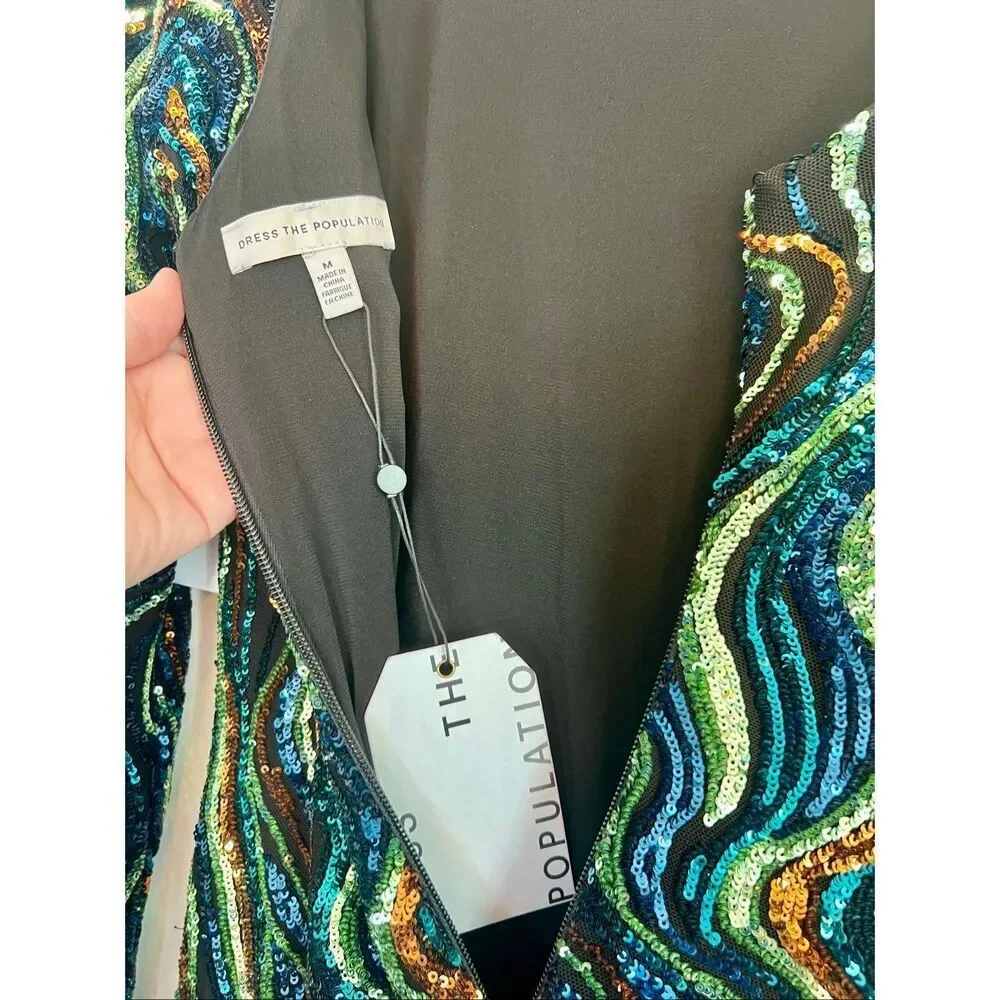 “Nathalia” Dress The Population Multi-color Sequin Cocktail Mini  Dress NWT - Picture 6 of 7